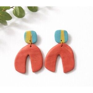 Handmade Polymer Clay Statement Earrings Stainless Steel Unique Organic Designs